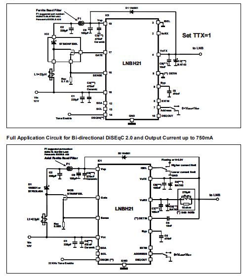 LNBH21 LNB电源和控制IC 升压变换器与I2C接口