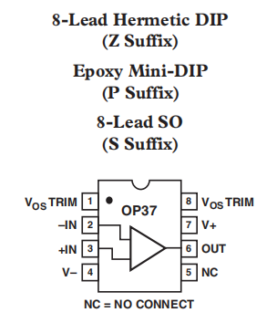 OP37是低噪声、高精度、高速运算放大器（VCL>5）